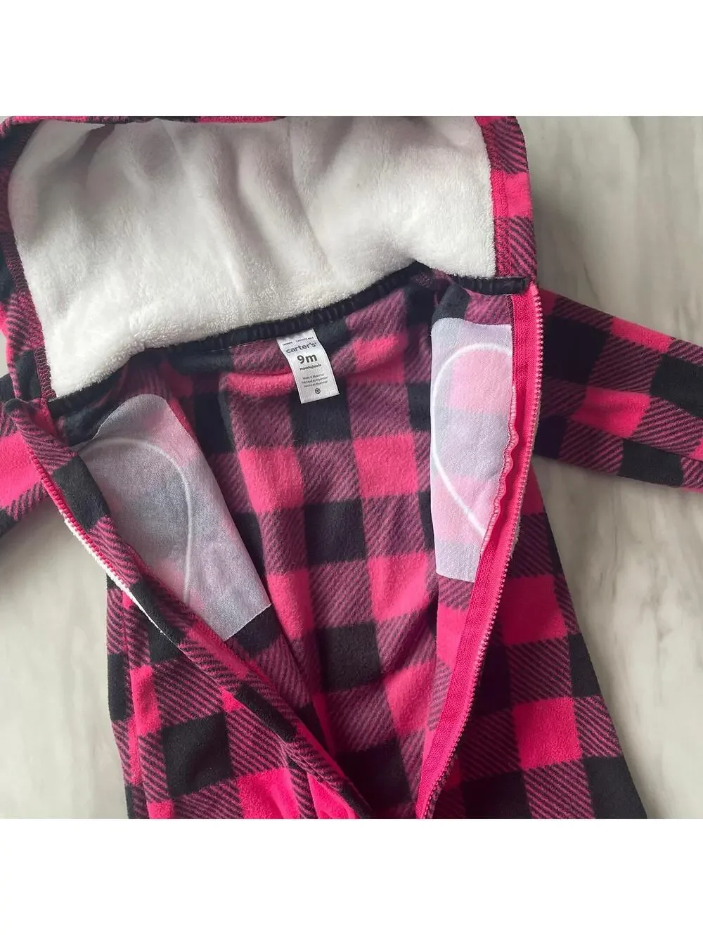 Carters Infant Girl’s Size 9m Pink Plaid Bear Sleeper